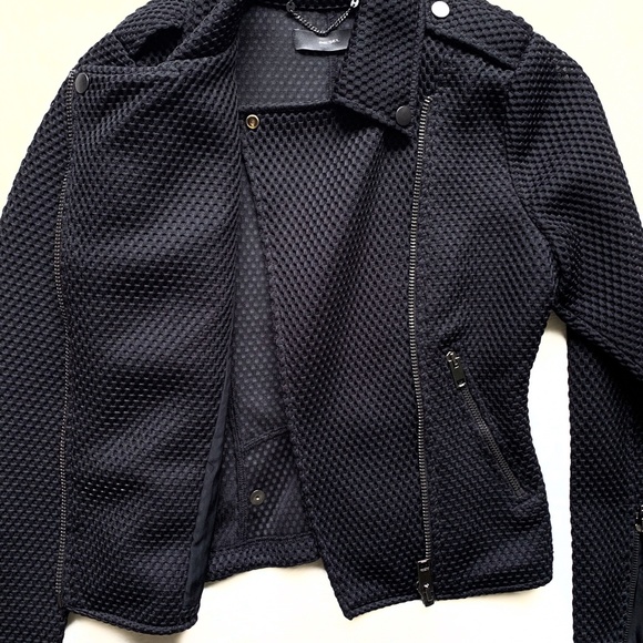 Diesel Moto Quilted Lined Polyester Collared Black Biker Jacket - Picture 6 of 16